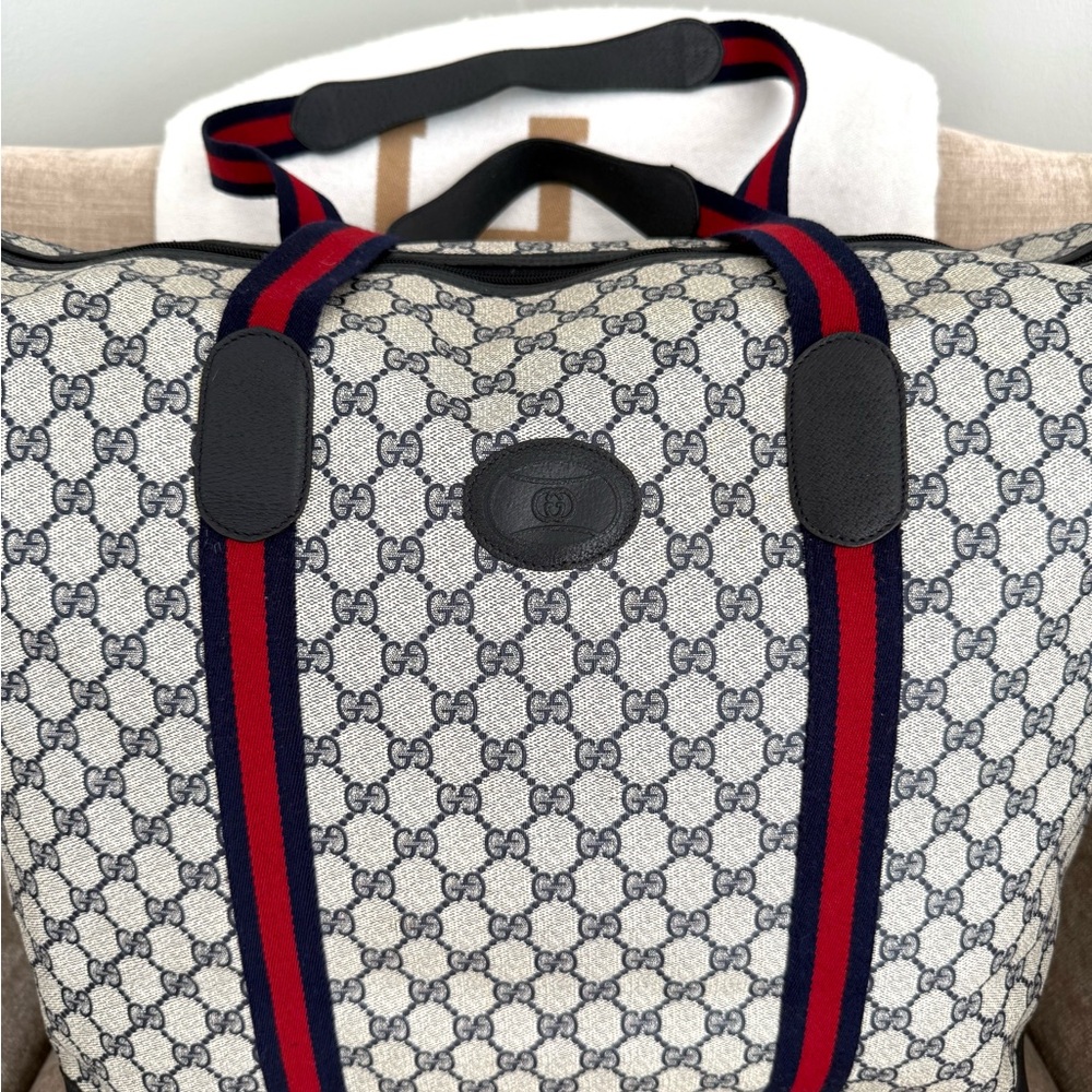 Gucci authentic XL tote bag travel bag weekender grey navy monogram canvas - Picture 6 of 15